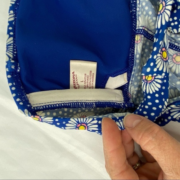 Arizona blue daisy print strapless tankini with side tie bottoms, M - Picture 5 of 15